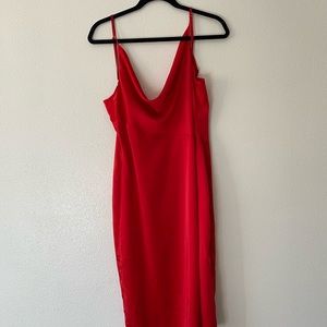 Red Silk-Style Midi Dress